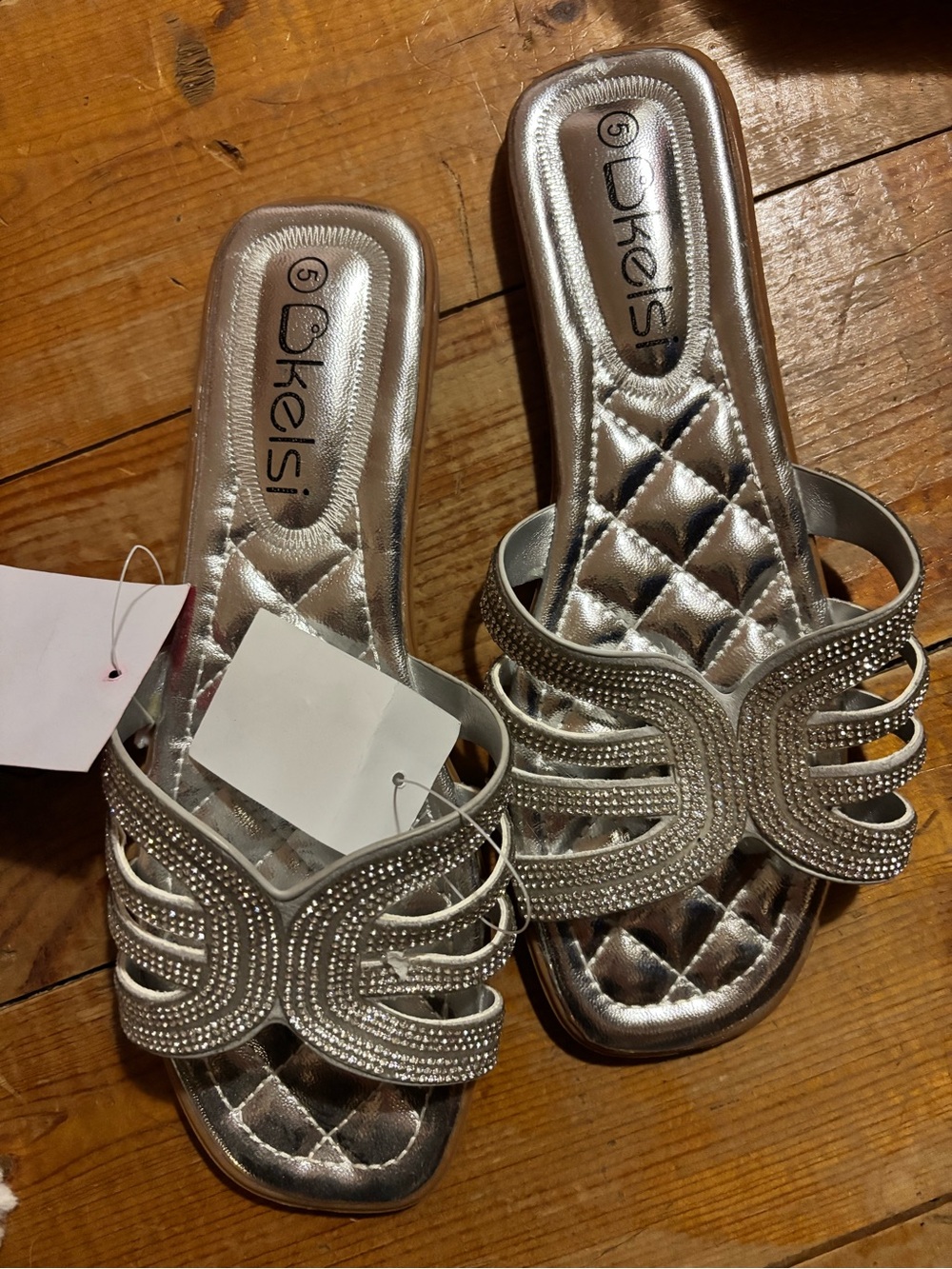 Silver Rhinestone Quilted Slide Mules for Women
